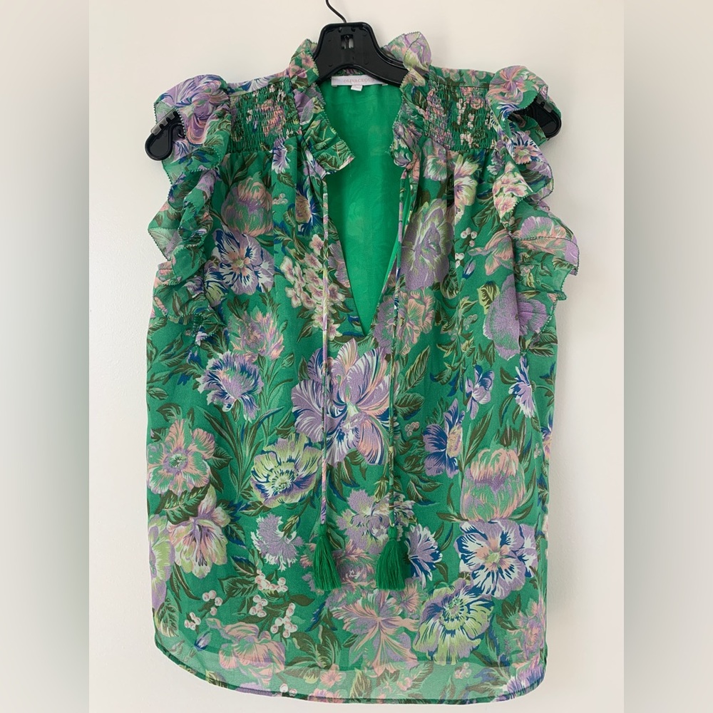 Olivaceous printed georgette top with green georgette lining